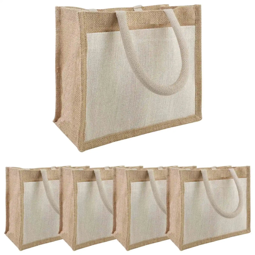 Borse in juta con tasca 5 pcs Naturale e Bianco 26 x 22 x 14 cm 42012288