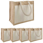Borse in juta con tasca 5 pcs Naturale e Bianco 26 x 22 x 14 cm 42012288