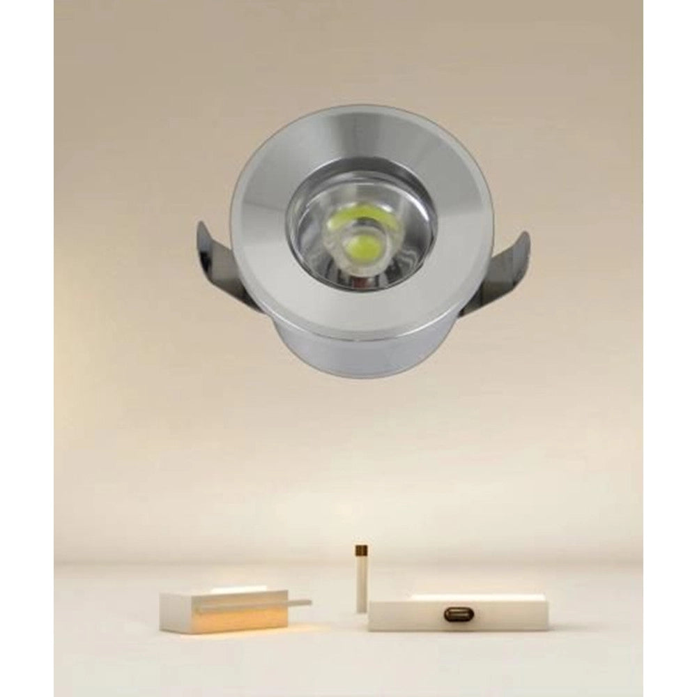 Trade Shop - Faretto 1w Led Incasso A Soffitto Ip20 Argento Mini Spot Segnapassi Luce Calda 00267 -