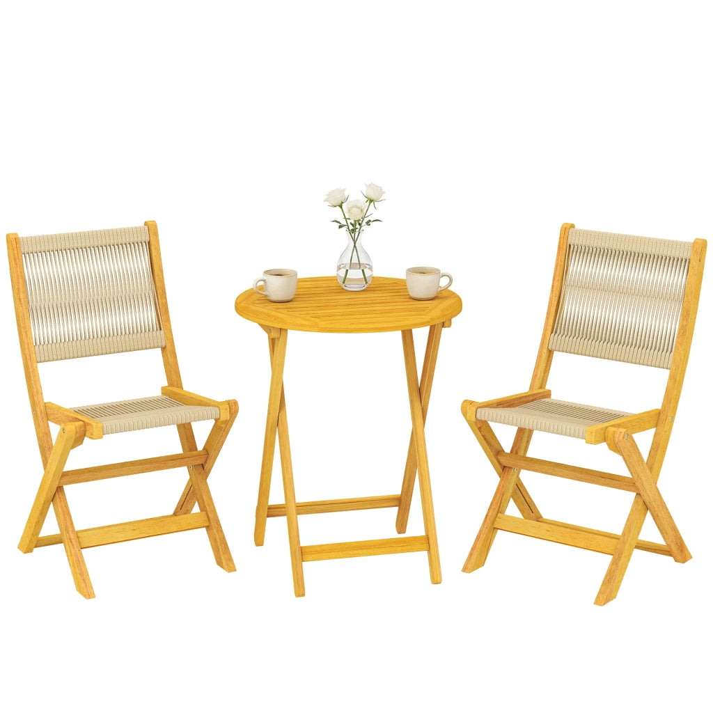 Set Giardino Polyrattan Legno Pieghevole ¨C zephmum ¨C 3 Pezzi con Tavolo e 2 Sedie