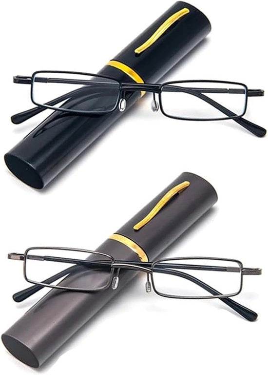 Pacchetto da 2 di occhiali da lettura metallici ultradunni unisex con borsa clip portatile - 4,0 diottre (nero + grigio)