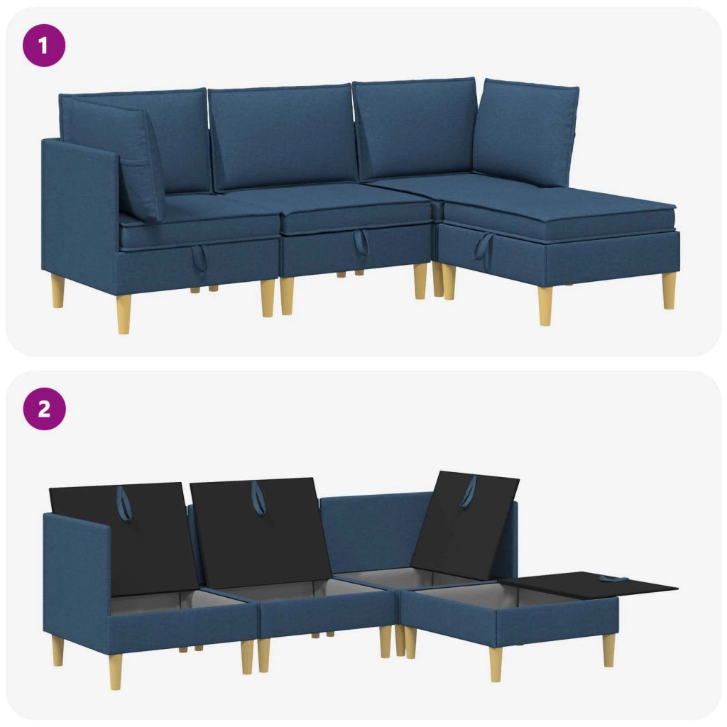 Set di divani modulari con spazio di archiviazione 4 pcs Blu