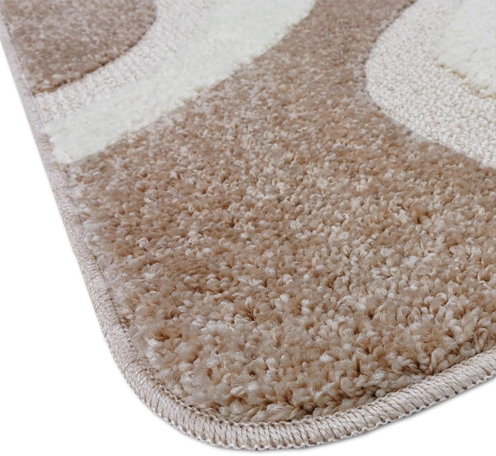 Tappeto Bagno 50x80 cm Scendiletto Antiscivolo Shaggy 3D Moderno Assorbente Beige