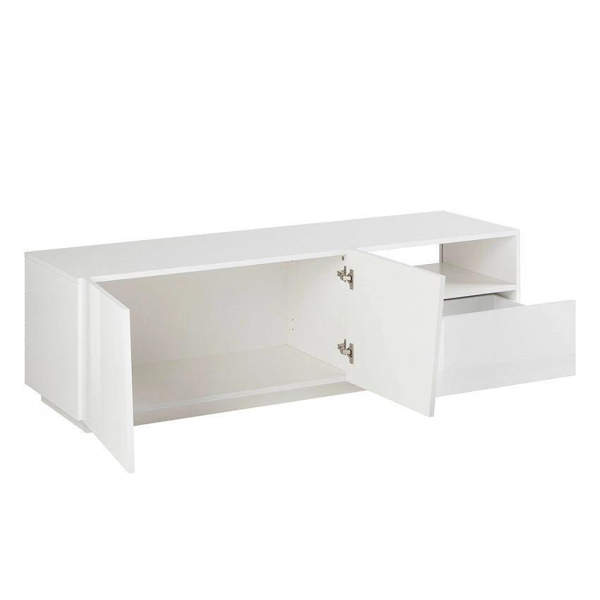 Porta TV Vega moderno con 2 ante battente e 1 cassetto - Bianco lucido