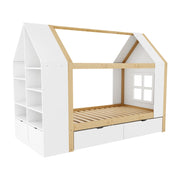Letto a casetta letto singolo con 2 cassetti; vano laterale; vano ribaltabile e LED 90 × 200 cm; senza materasso