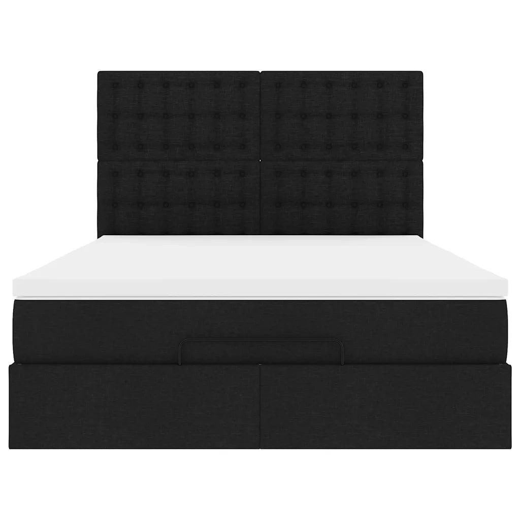 Struttura Letto Pouf con Materasso Nero 140x200 cm in Tessuto 3314178