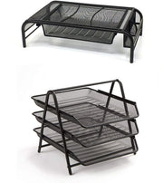 Monitor e 3 strati di set di cartucce, 2 pezzi, organizzatore di scrivania in metallo, 50,8 cm L x 29,5 cm P x 14 cm A, metallo, nero, 2 pezzi