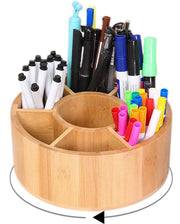 Penholder Rotante in Legno, 360° Rotante Penholder Grande per Scrivania, 10 Cesti Organizzatore per Penne per Scrivania, Ufficio, Scuola, Famiglia