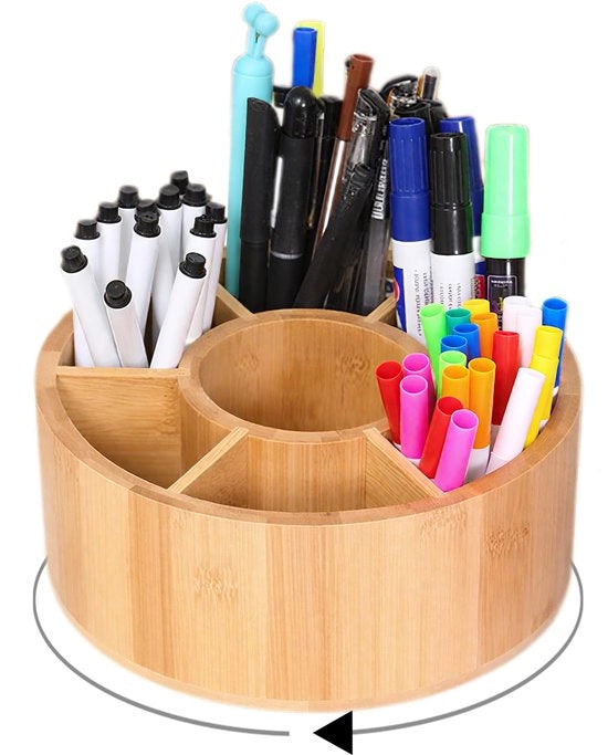 Penholder Rotante in Legno, 360° Rotante Penholder Grande per Scrivania, 10 Cesti Organizzatore per Penne per Scrivania, Ufficio, Scuola, Famiglia