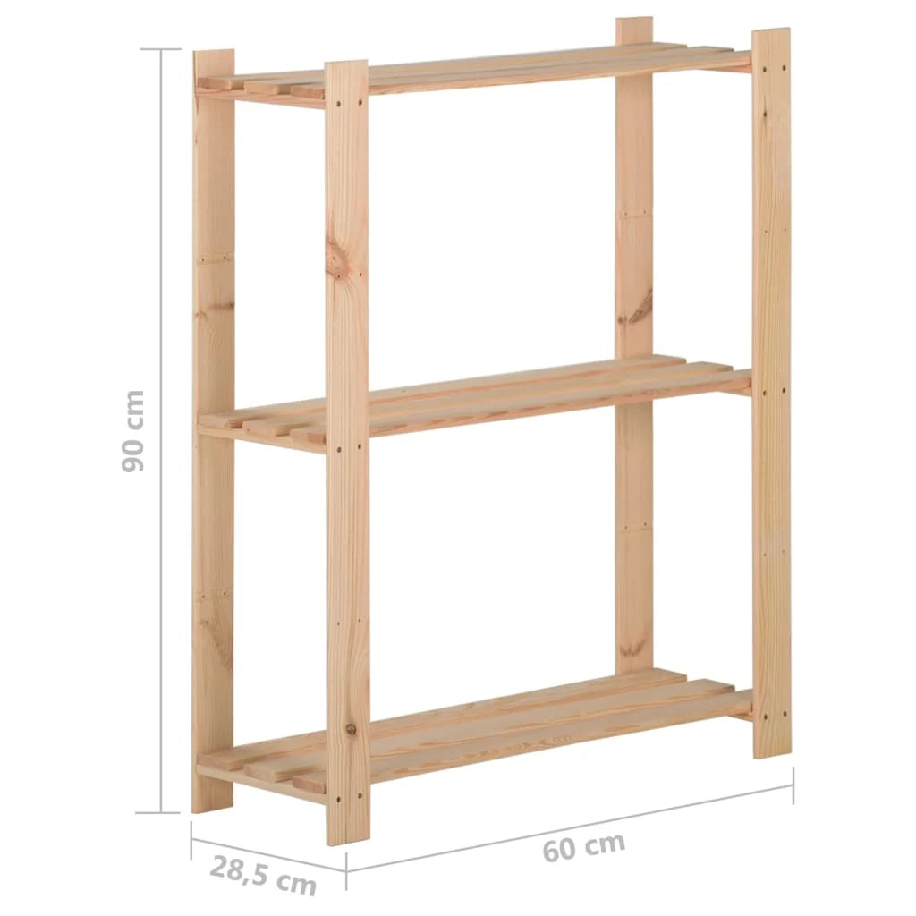 Scaffale portaoggetti a 3 ripiani 60 x 28,5 x 90 cm legno di pino massello 02_0000653