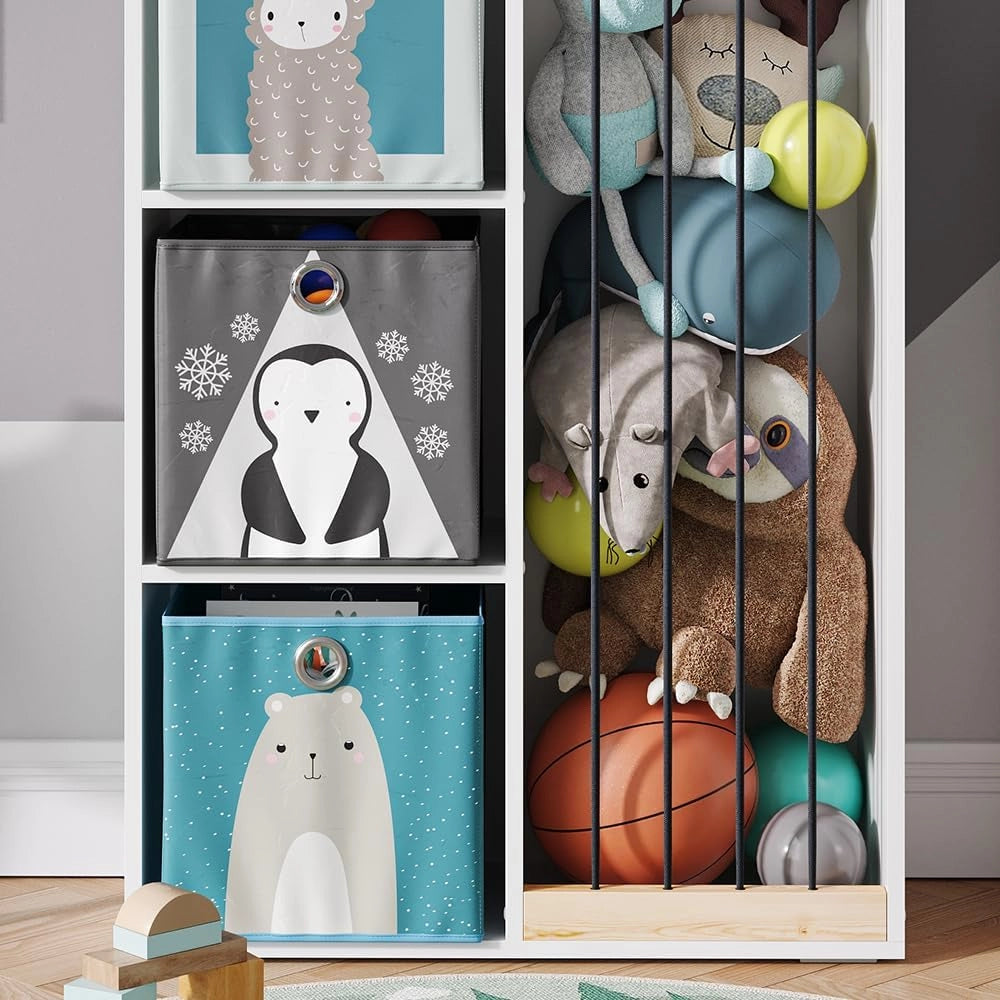 Libreria bambini Marvin, Bianco, 72 x 143 cm con 4 scatole pieghevoli opt.2, adatto per riporre giocattoli e libri