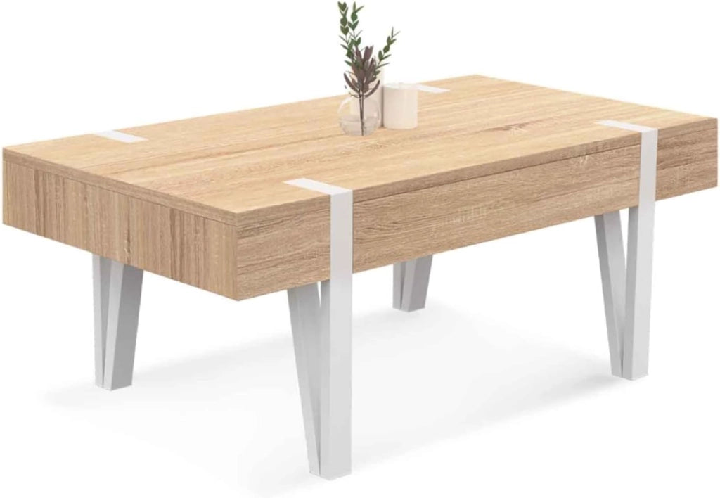 Mesa de centro AUSTRIA de 1 cajón con patas de pino blanco