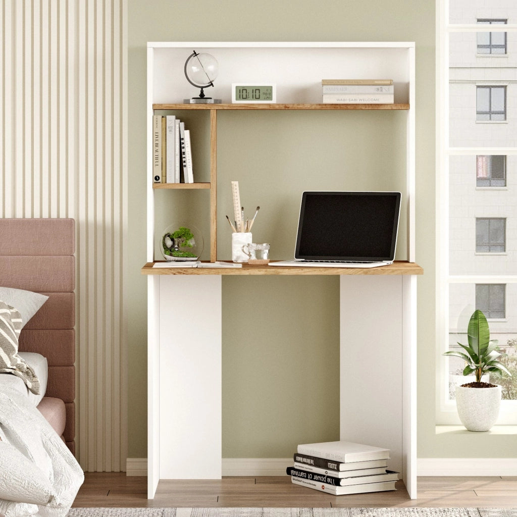Nicotera, Scrivania 3 Ripiani, 90x52x149h cm Marrone Rovere Nodi