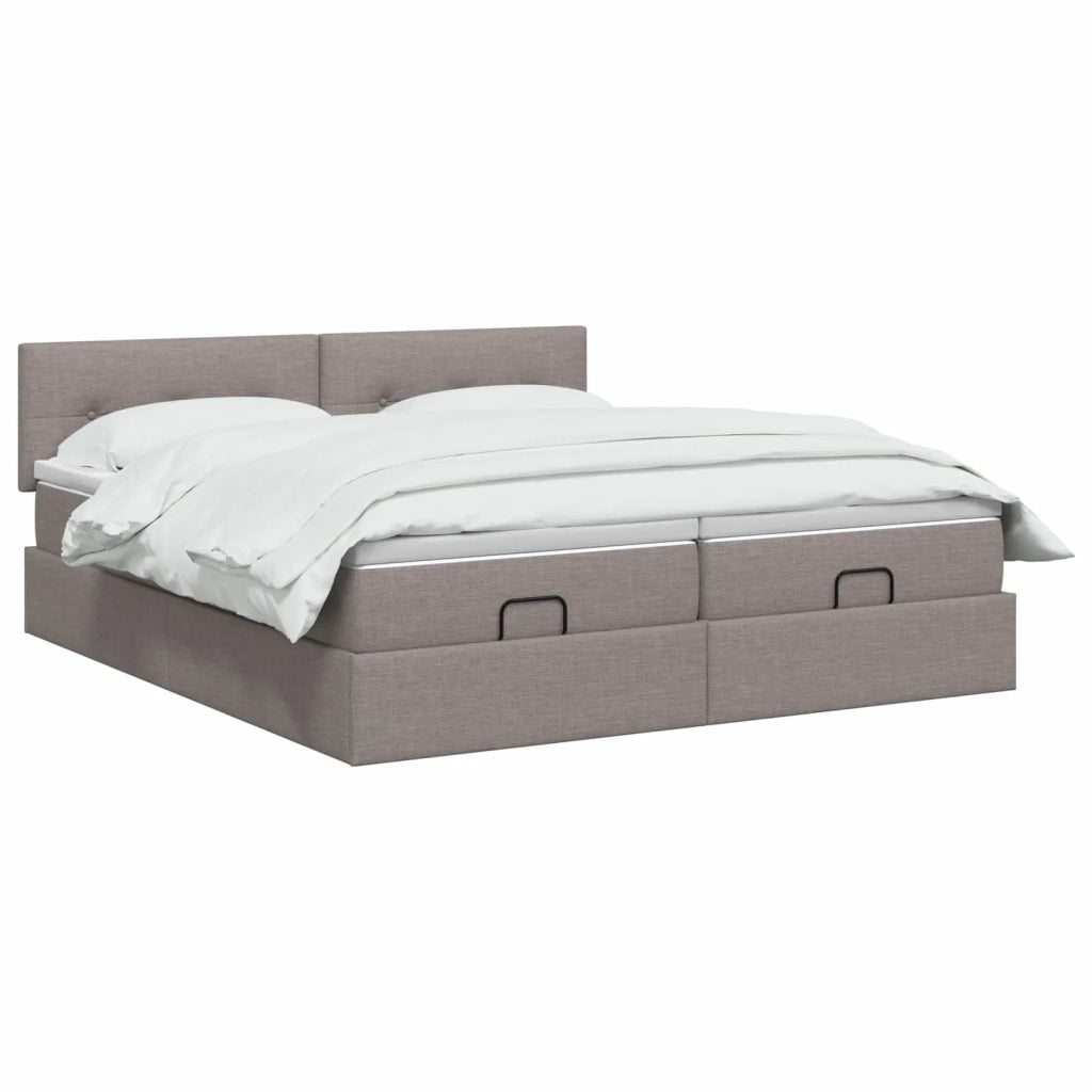 Letto ottomano con materasso con testiera 2 pz Tortora Tessuto 3456702
