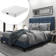 Letto matrimoniale imbottito ULEVR 140x200 cm con rete a doghe e materasso a molle, blu