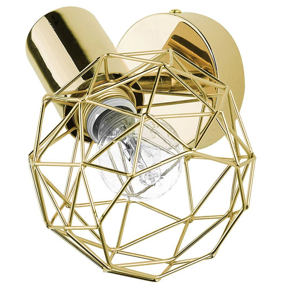 Set di 2 Lampade da Parete applique in metallo dorato con paralume a gabbia regolabile in posizione luce moderna stile glamour