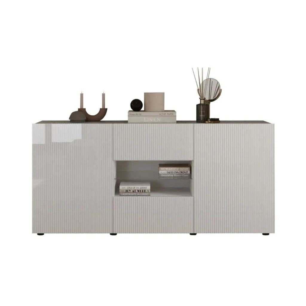 Buffet SCENA – L181×H84×P42 cm – 2 porte + 2 cassetti + nicchia – Bianco laccato