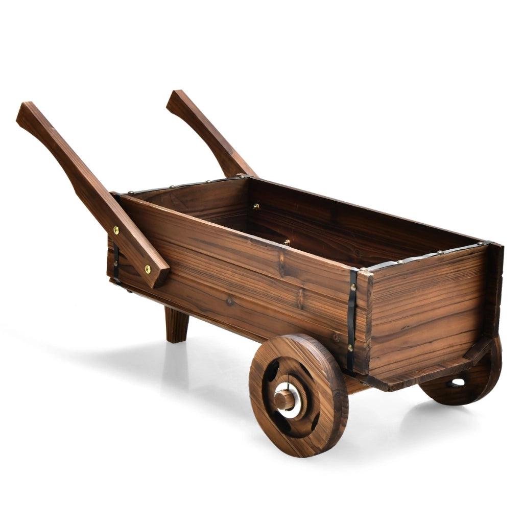 Carrello fioriera con ruote maniglie foro di drenaggio, Fioriera a forma di carretto per interno esterno Marrone-Fioriere