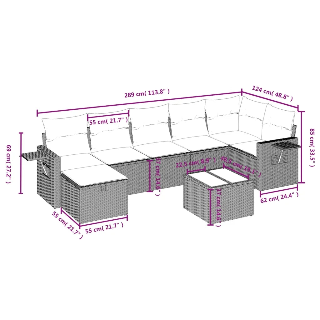 Set Divani da Giardino con Cuscini 8 pz Nero in Polyrattan