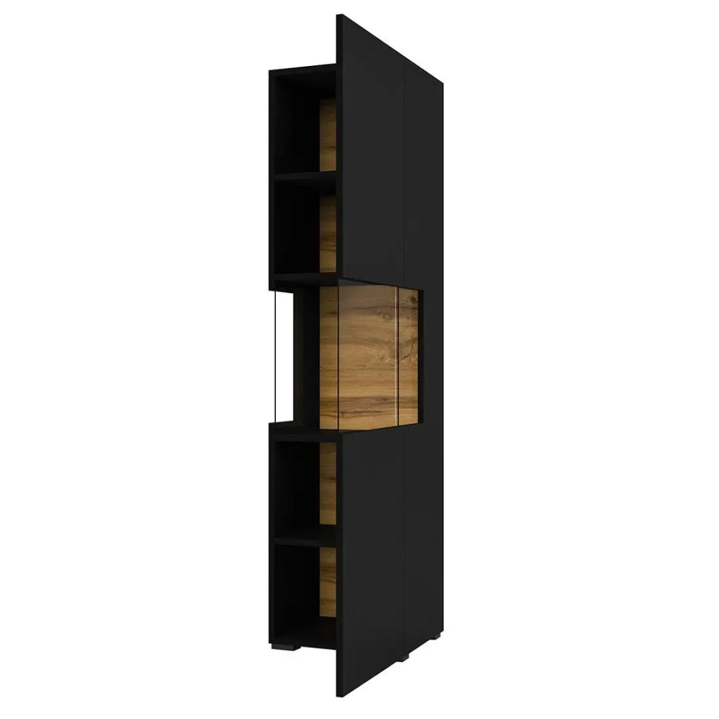 Vetrina 1 porta parzialmente vetrata collezione EVA. Colore nero e rovere.