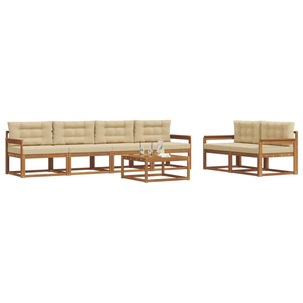 Set di divani da esterno con cuscino 7 pcs Naturale e Beige 3367221