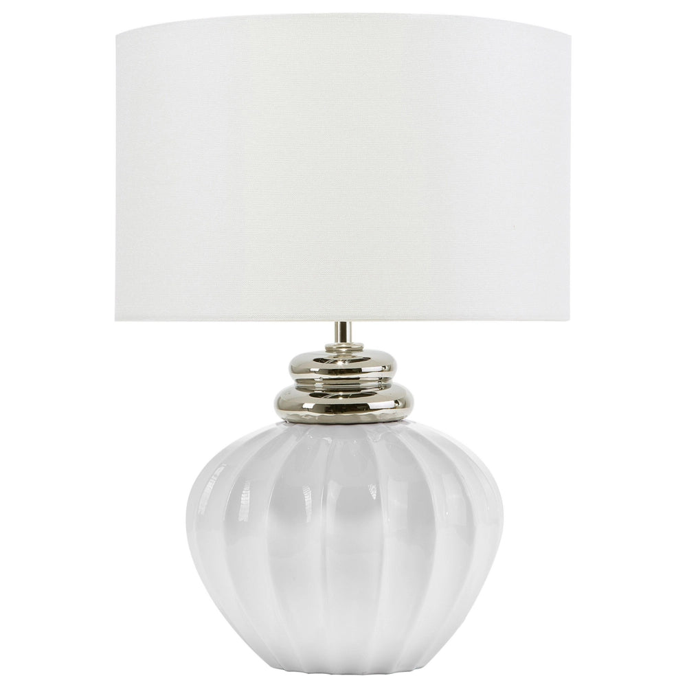 Lampada da Tavolo Lampada da Comodino Base in Ceramica bianco sporco Tamburo paralume in policotone Paralume Rotondo
