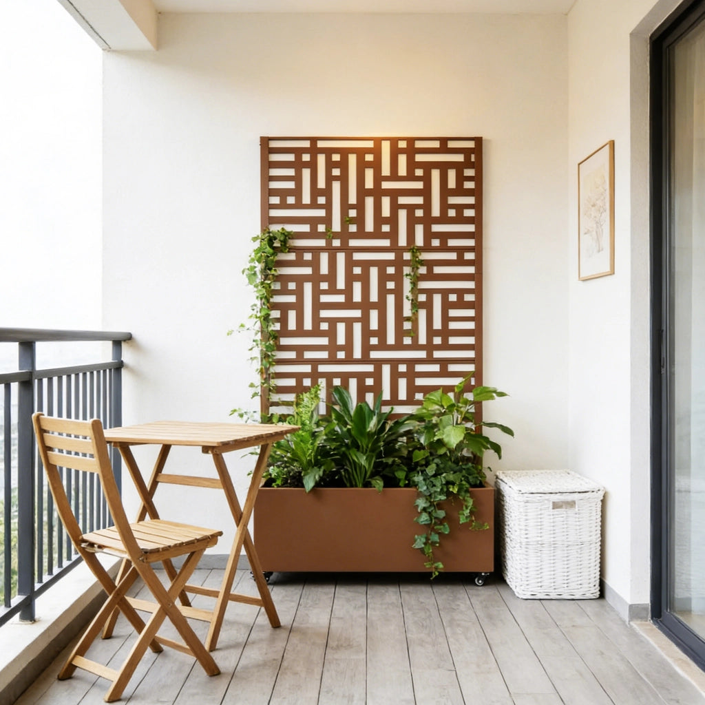 Fioriera con Spalliera Bernalda a 4 Rotelle 186 x 120 x 40 cm - Acciaio Marrone casa.pro