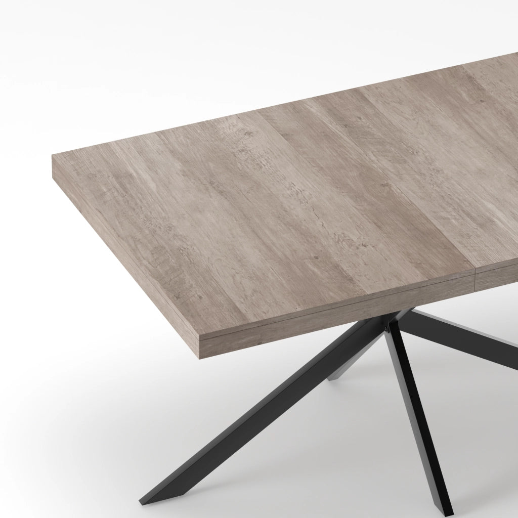 Tavolo da pranzo allungabile per 4-6 persone con vano contenitore nascosto stile industriale in MDF e metallo grigio