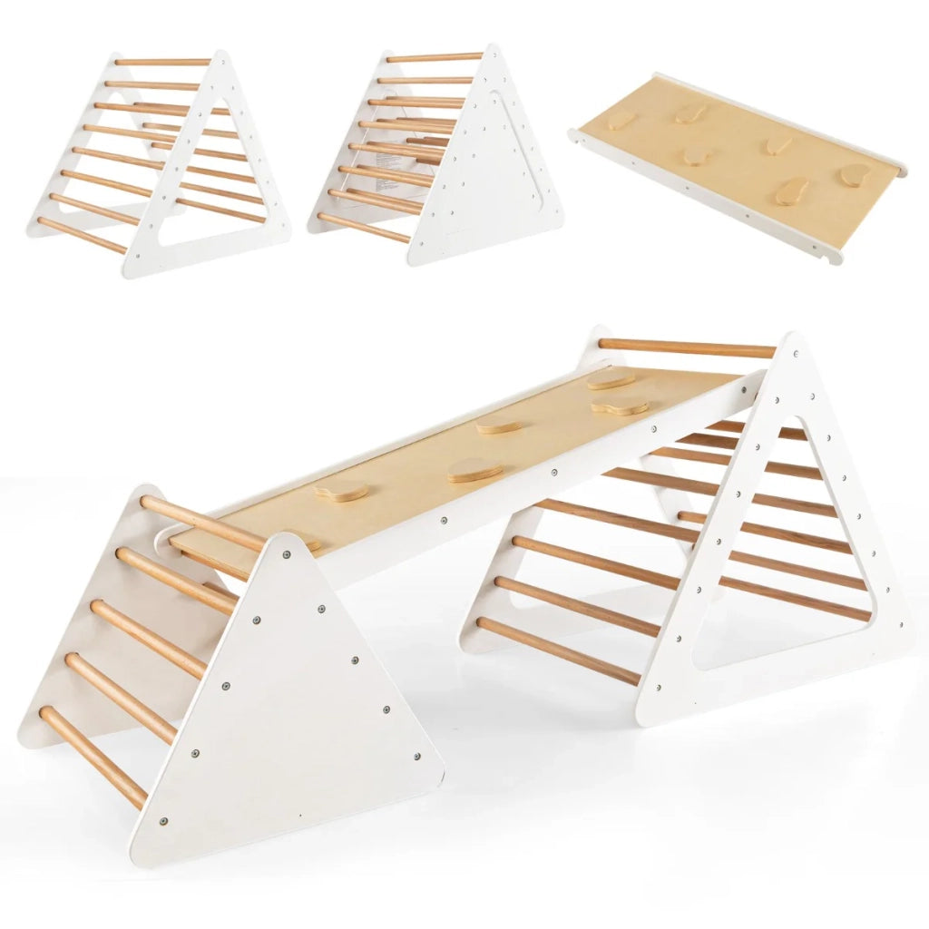 Set da arrampicata per bambini 3 in 1 110 x 48 x 7,5 cm con scale reversibili e corrimano stile moderno legno beige 20_0014528