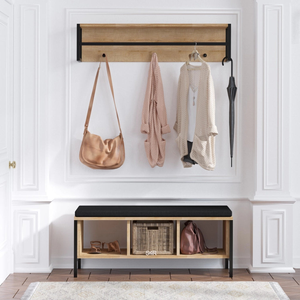 Mobile da corridoio "Shana" con seduta in legno - 100 x 35 x 43 cm - Beige