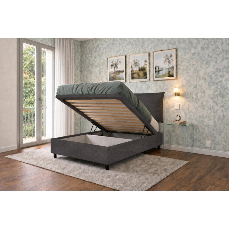 Letto imbottito Singolo 80x190 cm Soft - Contenitore,Microfibra,Grigio