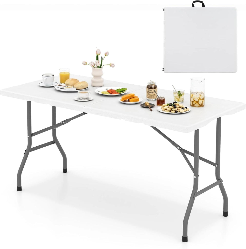 Tavolo Pieghevole Portatile da 180 cm, Tavolo da Campeggio in HDPE, Meccanismo di Blocco Sicuro, Tavolo da Picnic con Maniglia, Portata 160 kg (180 cm,Grigio)