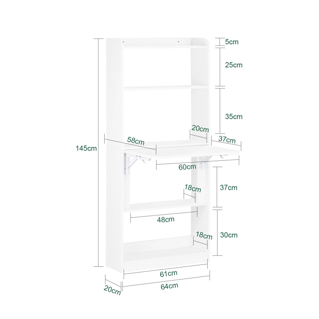 SoBuy Scrivania Salvaspazio Scrivania Ufficio con Ripiani Tavolo Pieghevole da Parete Tavolo Richiudibile per Computer Scrittoio da Lavoro Naturale 64x58x145cm FWT92-H-W