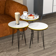 Set 'Ry' di 3 Tavolini Bassi da Salotto Tavolini in Altezze Diverse Gambe a Forcina e Piano Rotondo - Bianco / Nero [en.casa]