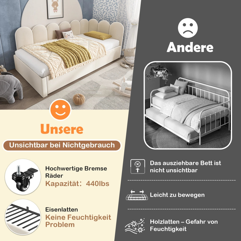 LETTO Divano letto estraibile 90x200 cm Velluto Beige senza materasso