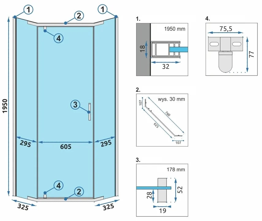 Cabina Doccia Axin Chrom 80x80 senza piatto doccia