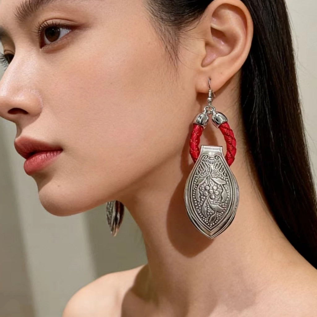 Orecchini rossi in stile cinese, accessori per Hanfu e cheongsam