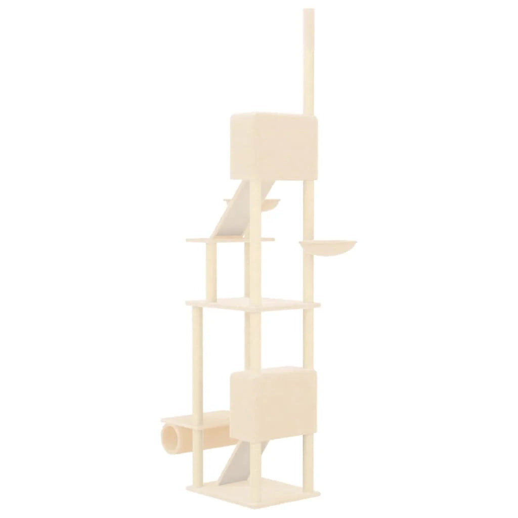 Tiragraffi per gatti mobile torre da arrampicata giocattolo tiragraffi piattaforma da arrampicata dal pavimento al soffitto 277-303 cm crema 02_0022755
