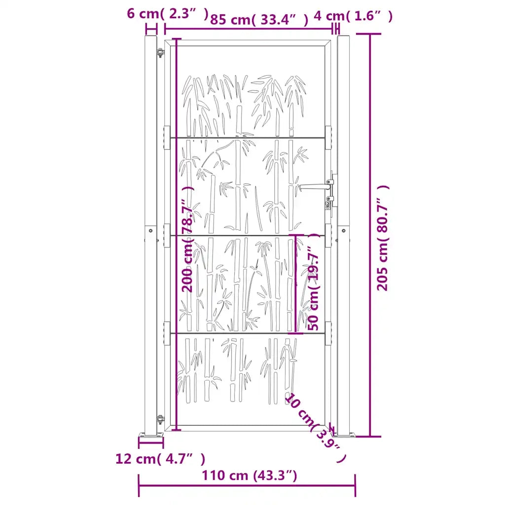 vidaXL Cancello Giardino Antracite 105x205 cm in Acciaio Design Bambù