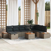 Set Divano da Giardino con cuscino 9 pcs Grigio Poly Rattan