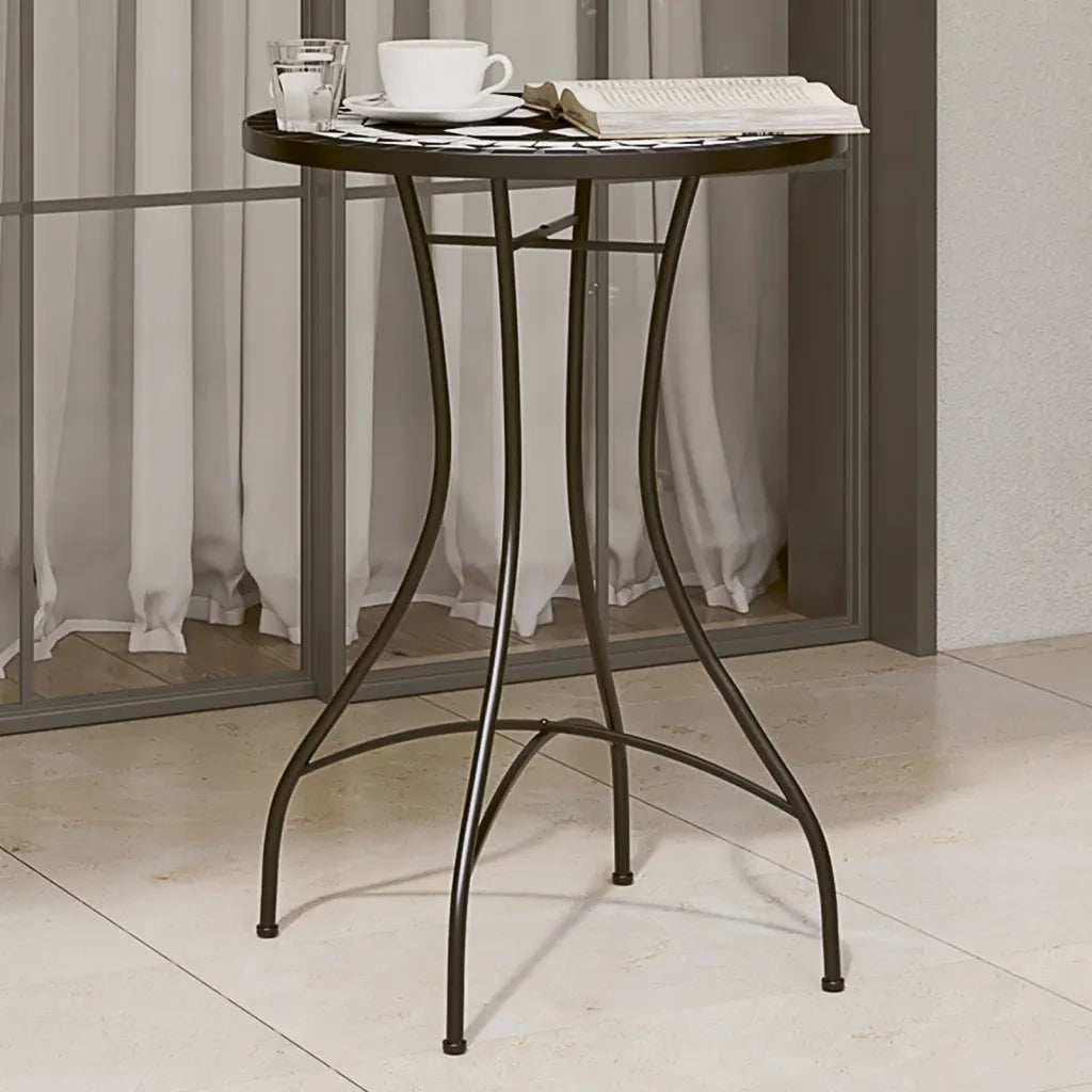 Tavolino da Bistrot con Mosaico Nero e Bianco Ã˜50x70cm Ceramica