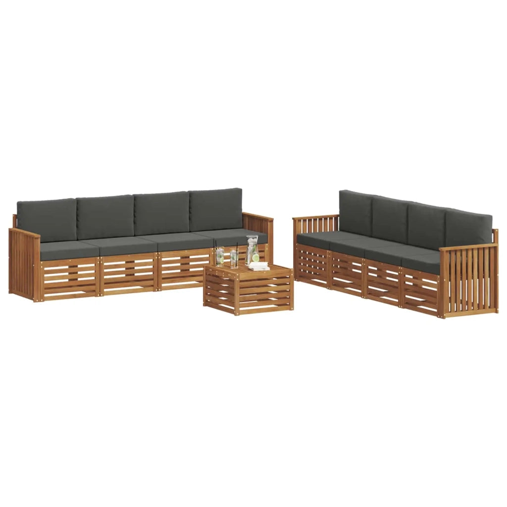 Set divani 9 pcs Naturale e Antracite Legno di Acacia Massello 3374567