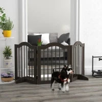 Cancellino per Cani Pieghevole a 3 Sezioni in Legno, 154.5x29.5x61cm, Caffè