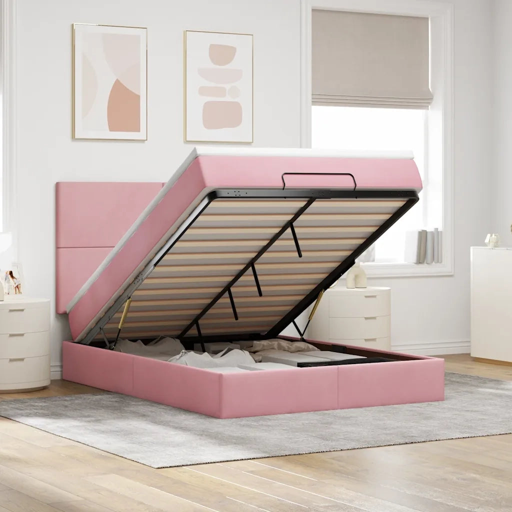 vidaXL Struttura Letto Pouf con Materassi Rosa 140x200 cm in Velluto