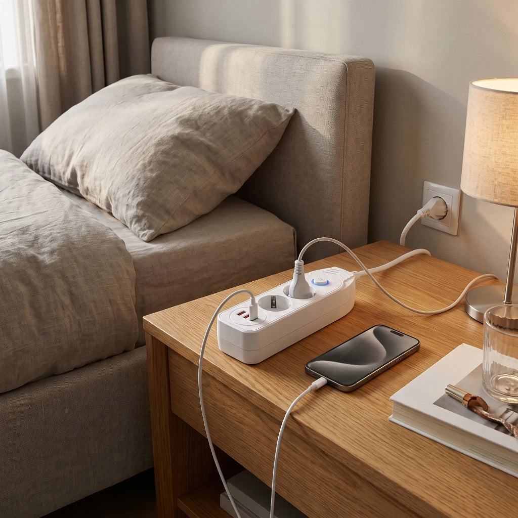 Multipresa Con Prolunga, 2 Prese + 2 Porte Usb-a + Usb-c Jnh024-3b White