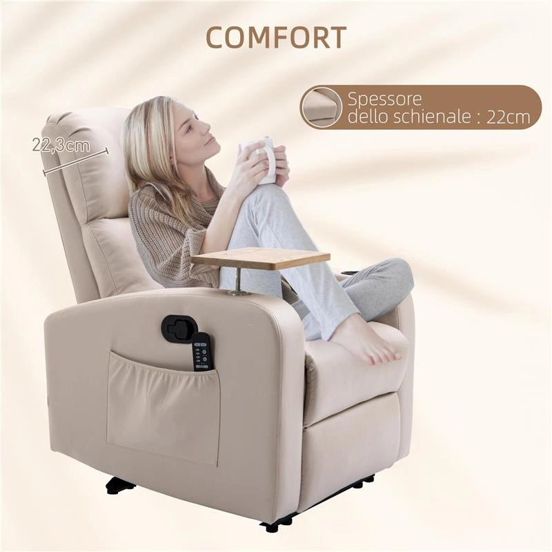 POLTRONA MASSAGGIANTE E RECLINABILE CON POGGIAPIEDI E TELECOMANDO IN MICROFIBRA 77X93X105 CM BEIGE