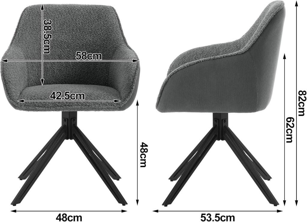 Sedie Sala da Pranzo 2 Pezzi, Sedie Cucina, Sedia Ufficio, Sedie da Pranzo Girevole Moderne con Gambe in Metallo, Seduta in Tessuto Bouclé e Velluto a Coste, Grigio Scuro, EZS11dgr-2