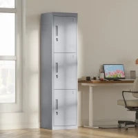 Armadio per Ufficio in Acciaio a 3 Porte Indipendenti con Serratura e 2 Chiavi, 45x38x180 cm, Grigio Chiaro