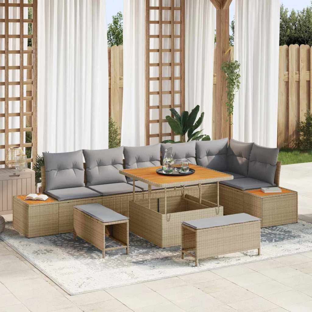 Set Divano da Giardino con cuscino 9 pcs Beige e Grigio Chiaro 3363317