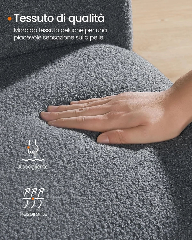 Sedia a Dondolo, con Braccioli, Poltrona a Dondolo, Rivestimento in Peluche, Struttura in Acciaio, Piedi in Legno, Portata 160 kg, Camera da Letto Salotto, Grigio Ardesia LYY500G01